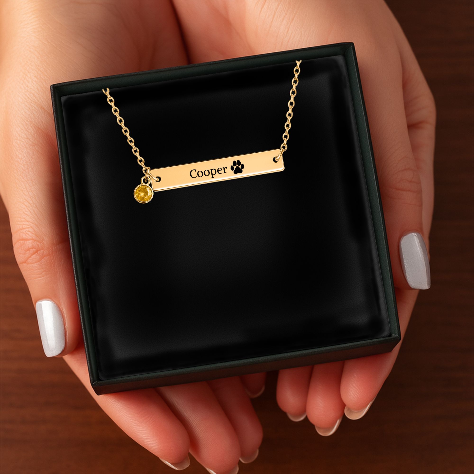 Horizontal Bar Necklace with Birthstone