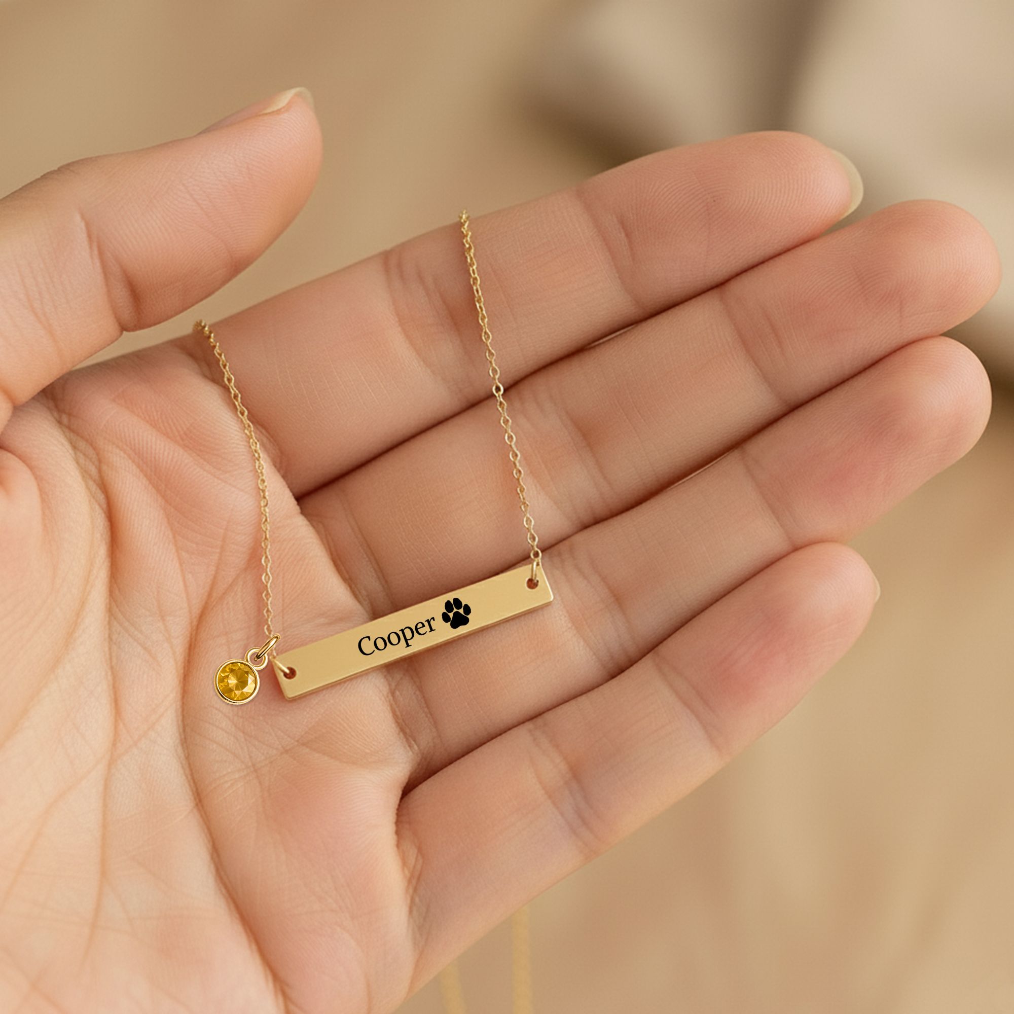 Horizontal Bar Necklace with Birthstone